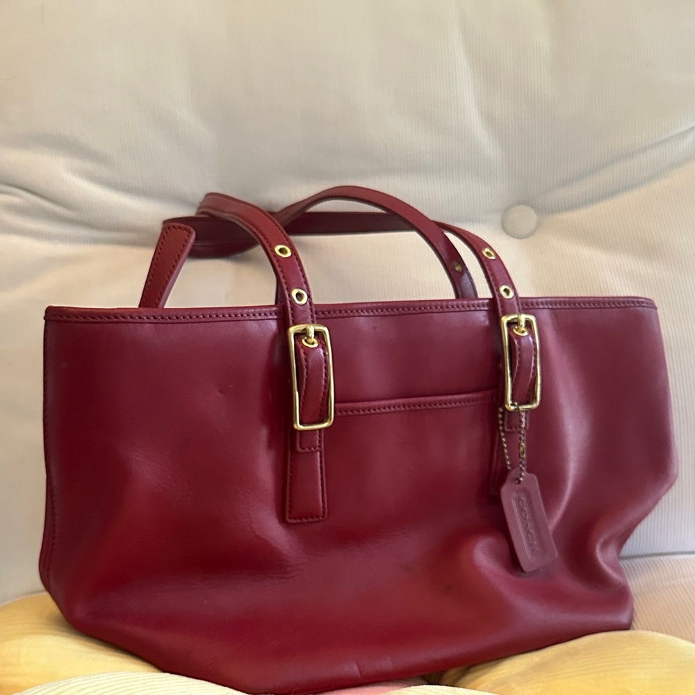 Coach Burgundy Leather Tote with Gold Accents